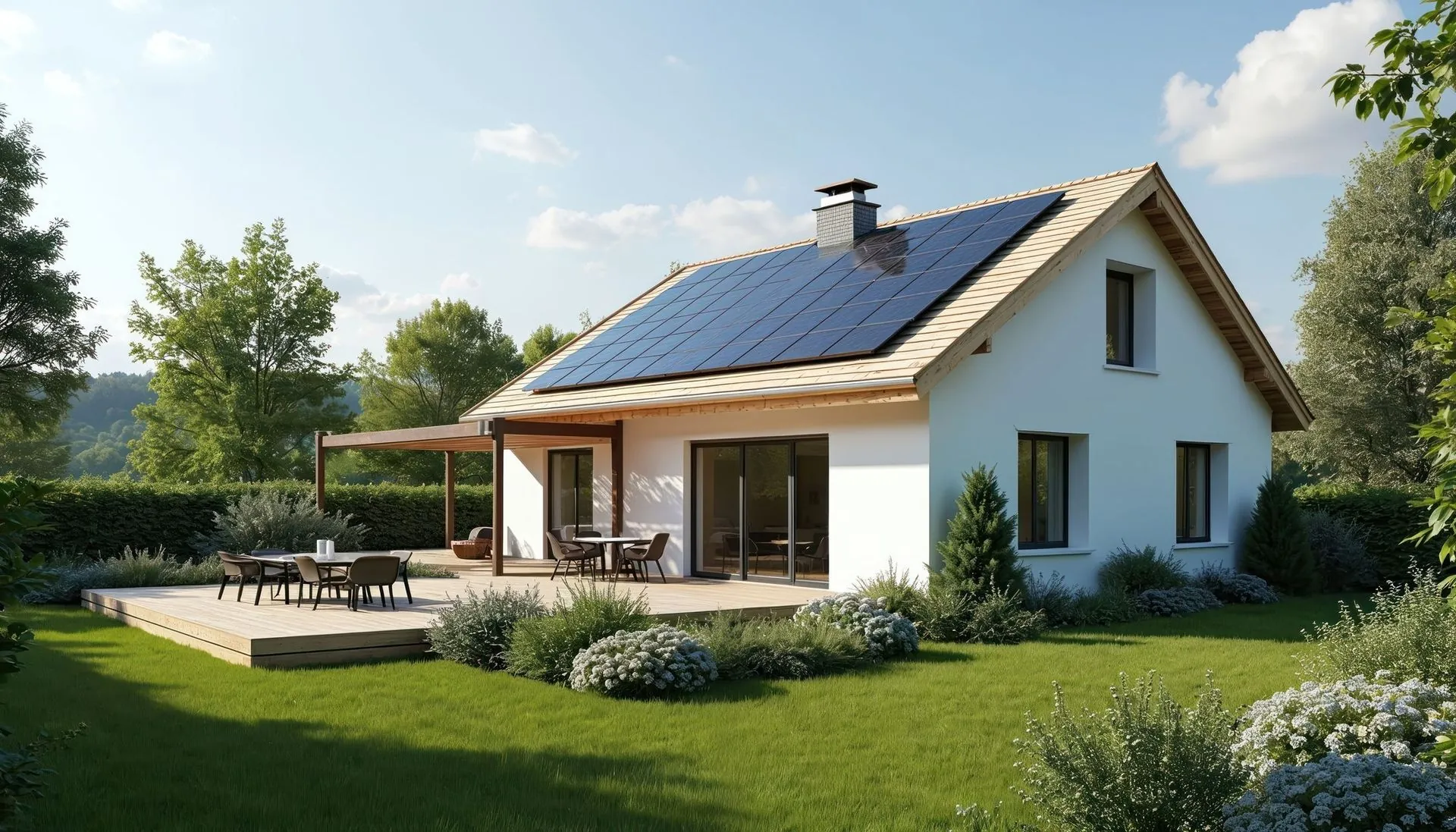 Casa con moduli fotovoltaici sul tetto